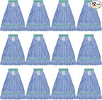 Onesimus 24 oz Mop Head Replacement, Industrial Mops for Floor Cleaning Heavy Duty 4-Ply Cotton Blend Looped End Wet Mop Refills 1.25 in Universal Headband, X-Large Blue, Case Pack 12 Pcs