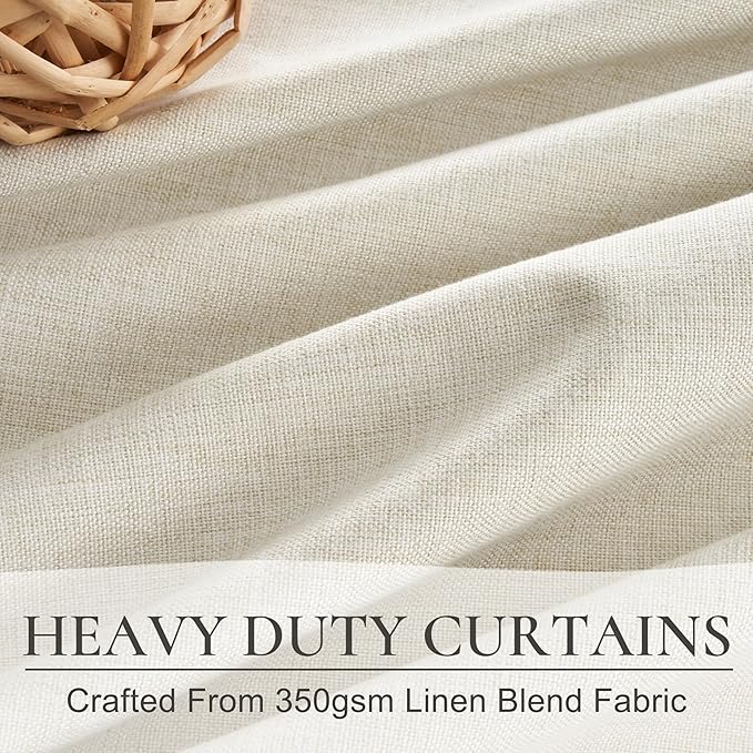 Floor to Ceiling Full Blackout Cream Linen 108 Inch Curtains 2 Panels Set for Sliding Glass Door, Luxury Pleated Thermal Window Drapes with Back Tab for Bedroom Thick Curtain 9 FT Room Darkening Burg