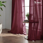 XTMYI Burgundy Curtains 84 Inches Long 2 Panels,Vintage Elegant Maroon Linen Back Tab Hook Pleated Sheer Christmas Curtains for Living Room Bedroom,Dark Red