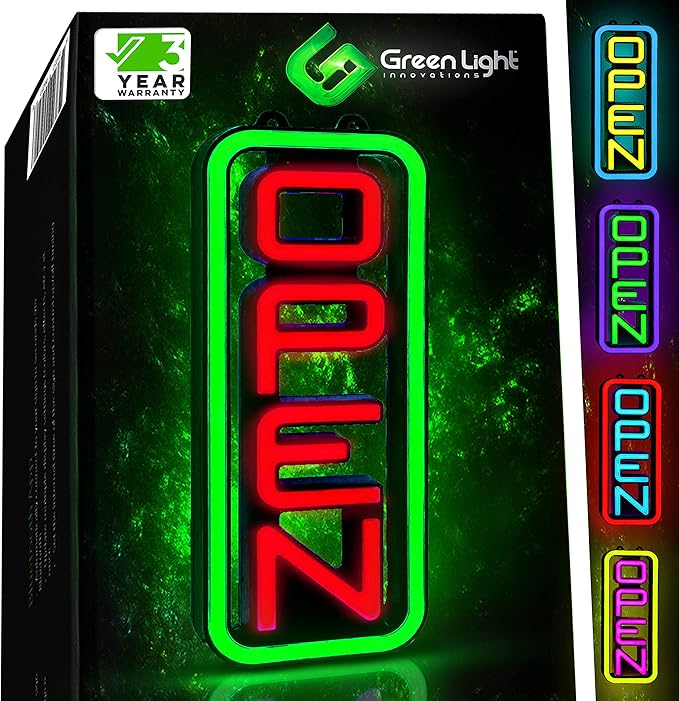 Led Open Sign for Business – Stand Out with 64 Super-Bright Color Combos to Match Your Brand - Programmable Neon Flash, or Scroll – 8 x 19 inch