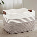 86L Extra Large Laundry Basket with Leather Handles for Living Room Storage, Woven Rope Baskets for Blanket, Kids Toy, Gifts, Wicker Hamper for Bedroom Dirty Clothes, 24"x16"x14" Dark Brown