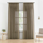 Vision Home Brown Pinch Pleated Semi Sheer Curtains Textured Linen Blended Light Filtering Window Curtains 95 inch for Living Room Bedroom Pinch Pleat Drapes with Hooks 2 Panels 40" Wx95 L
