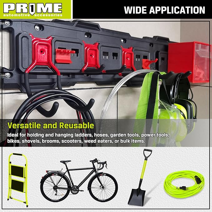 Prime 1 PR1ME 1 Pack Garage Garden Tool Organizer Wall Mount Hooks,Support 33lbs, Heavy Duty Metal Storage Hooks for Power Tool,Hand Tool,Bike,Hoses,Broom,etc