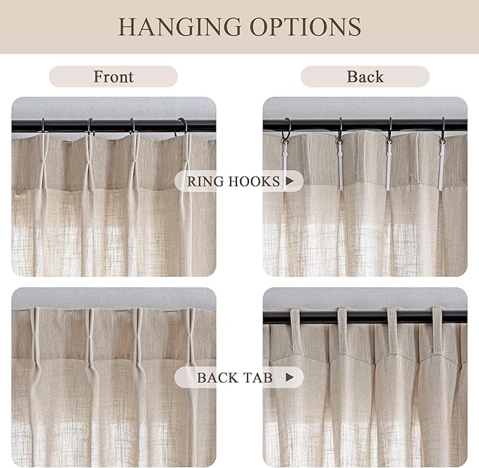 MYSKY HOME Extra Long Curtains for Living Room, 102 Inch Length Semi Sheer Curtains Soft Cotton Fabric Boho Window Drapes Light Filtering Backdrop Panels Pinch Pleated, 40 x 102 in, Taupe, 2 Pieces