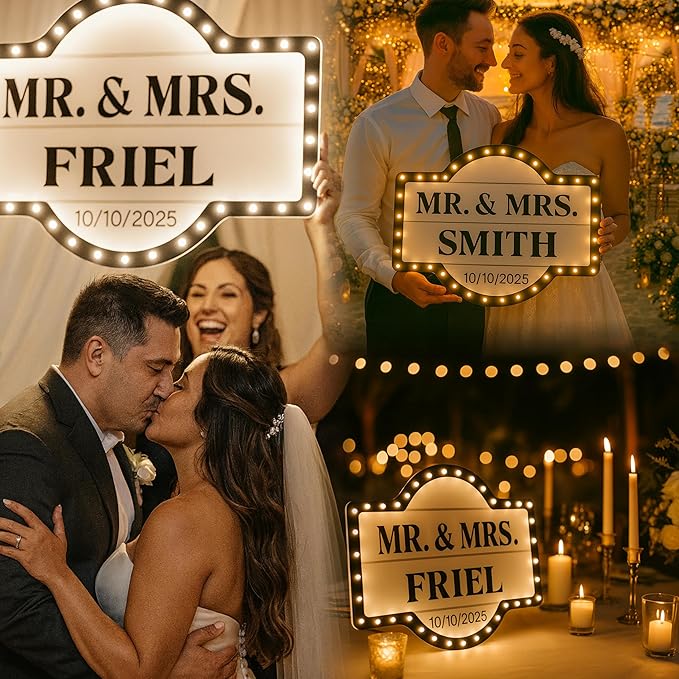 Large Custom Wedding Bottle Service Sign, Personalized Wedding Entrance Sign LED VIP Club Signs for Bottle Service, Marquee Signs for wedding Reception Bar Brithday Party Engagement Anniversary