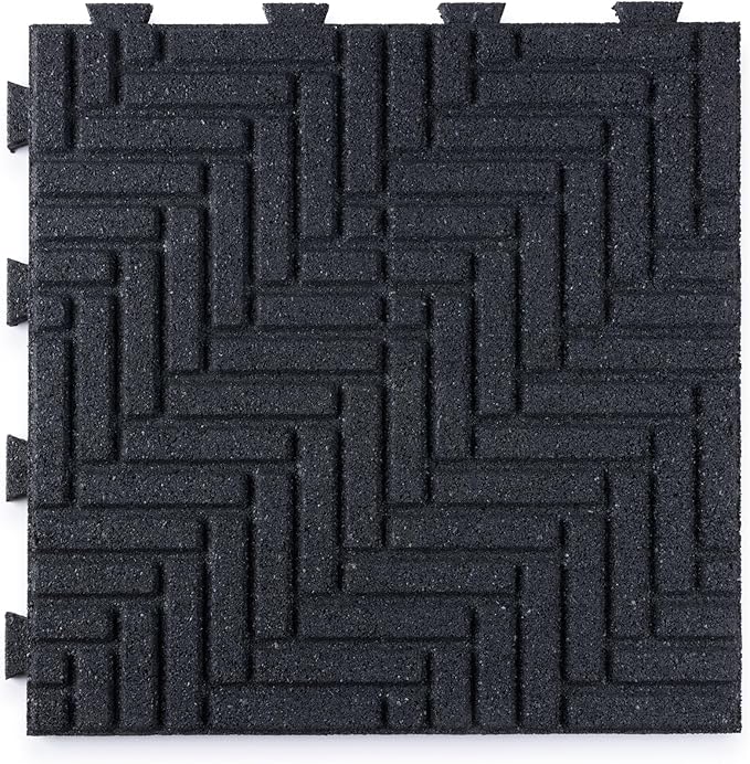 Playsafer Herringbone Rubber Interlocking Tiles | 16 X 16 | Easy Install for Indoor and Outdoor Use (Dark Gray, 4 Tiles)