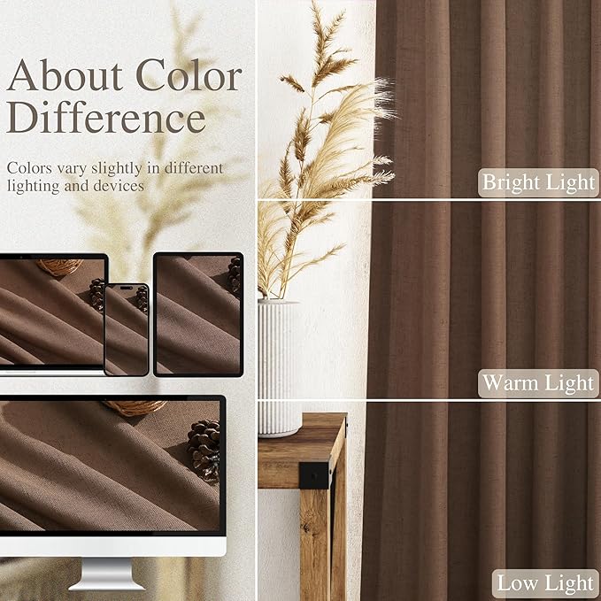 Extra Long Curtains 2 Panels 102 Inches Long for Dinning Room Caramel Brown Back Tab Rod Pocket Light Filtering Semi Sheer Drapes Cotton Linen Textured Window Curtain 102 Inch Length for Bedroom