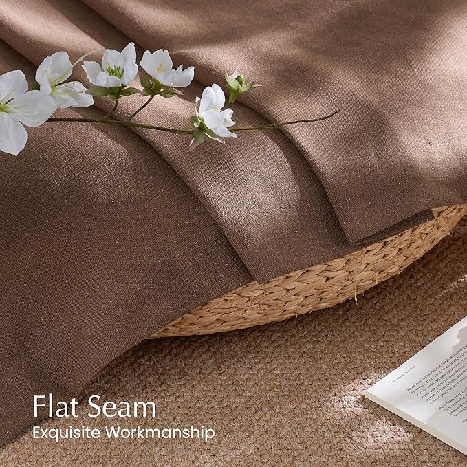 NICETOWN Thick Linen Semi Sheer Gold Brown Curtains for Famhouse, Pleat Tape Semi Sheer Drapes Privacy Added with Light Filtering Window Treatments for Bedroom, W52 x L95, 2 Panels