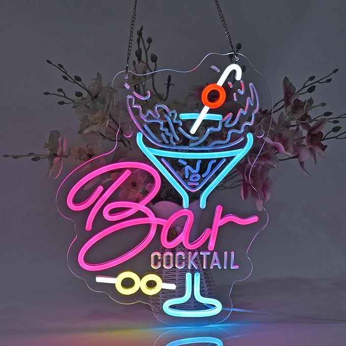Cocktail Bar Neon Sign, Neon Lights Hanging Wall Art Decoration for Business Man Cave Bar Pub Night Club Party Bistro Beverage Restaurant, USB Powered Ultra Bright Dimmable, 15.75*11.8 inches