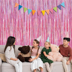 4 Pack Pink Backdrop, 3.28 FT x7.05 FT Foil Fringe Curtains, Metallic Glitter Pink Streamer Fringe Backdrop Foil Curtains, Laser Pink Birthday Party Valentines Day Decorations Bachelorette Decor