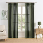 RAIN CITY 100 Inch Pinch Pleated Curtains 2 Panels Set Custom Length Olive Green, Semi Sheer Living Room Curtain Back Tab with Hooks, Privacy Back Tab Linen Window Drapes for Bedroom