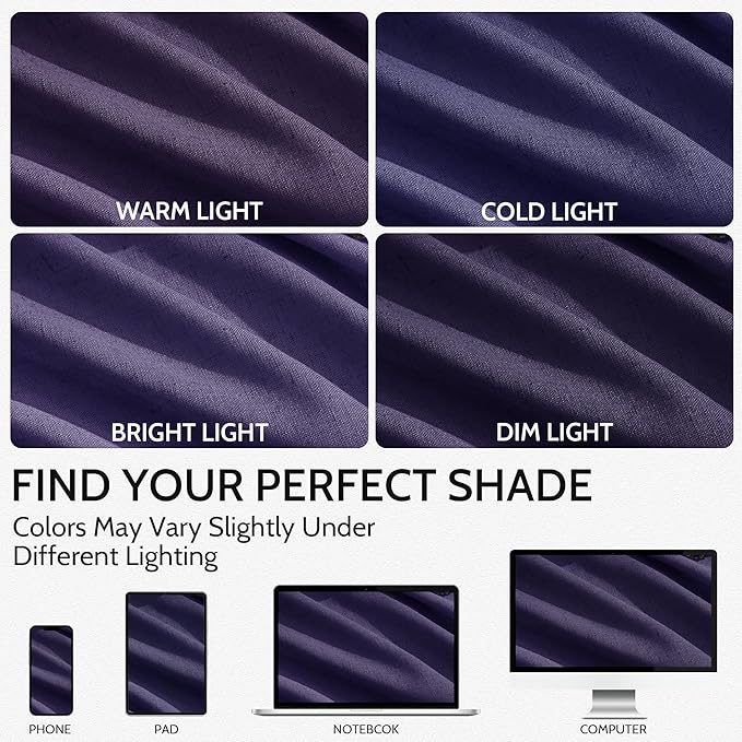 Nanspring Purple Linen Blend Light Filtering Back Tab Curtains 102 Inches Long, Semi Sheer Privacy Drapes for Living Room & Bedroom, 52x102 inch, 2 Panels