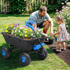 800lb Garden Dump Cart,Utility Wagon Wheelbarrows with Quick-Release System&4 Pneumatic Tires,Heavy Duty Yard Dump Wagon with Steel Frame for Yard, Farm, Garden and Holiday Hauling (Blue)