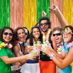 8 Pack Hawaiian Party Decorations, 3.28 FT x 7.05 FT Luau Party Decorations, Green Brown Yellow Backdrop Fringe Curtains Foil Streamer, Metallic Summer Decor Photo Booth Props
