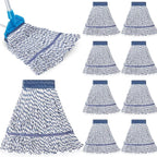 Nuogo 10 Pcs Commercial Mop Head Replacement Floor Cleaning Wet Heavy Duty Commercial Mop Refills General Cleaning(27.6 Inch,White, Blue)