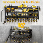 49.5" W Large Power Tool Organizer Wall Mount with Charging Station, 4 Tier Heavy Duty 12 Cordless Drills Holder Load 800 lb, Tool Battery Storage Rack Built in 8 Outlet Power Strip for Garage