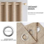 MIULEE 100% Blackout Linen Textured Curtains for Bedroom Solid Thermal Insulated Copper Brown Grommet Room Darkening Curtains & Drapes Luxury Decor for Living Room Nursery 42 x 63 Inch (2 Panels)