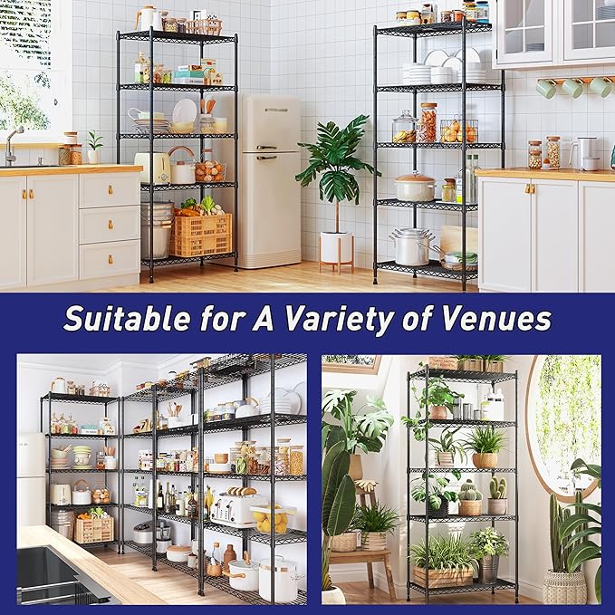 5-Tier Shelf, Shelves Capacity 1010LBS,Storage Shelves Adjustable Wire Shelving,Metal Shelving Unit Storage Rack for Kitchen Pantry Closet Laundry School Commercial 59.4" Hx21.5 W x13.6 D