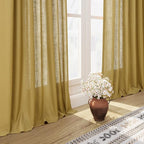 Extra Long Gold Linen Curtains 120 Inch for Living Room 2 Panels Set Rod Pocket Back Tab Light Filtering Semi Sheer Linen Window Drapes Privacy High Ceiling Drapes for Farmhouse 52x120