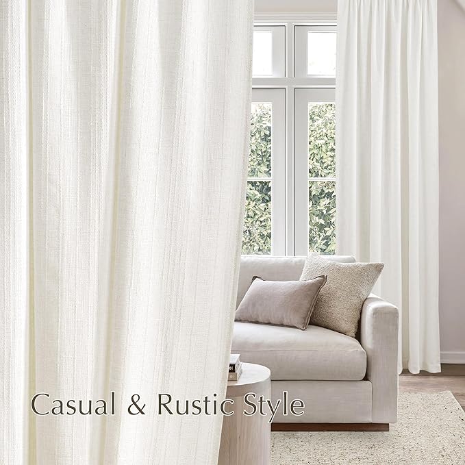 NICETOWN Natural Boho Linen Curtains 96 inches Long, Jacquard Weave Privacy Light Filtering Drapes for Bedroom/Living Room, W52 x L96, 2 Panels
