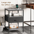 SUPERJARE Night Stand with Charger Station, 27.7 Inch Tall Nightstand with Adjustable Fabric Drawer, Bed Side Table, Fabric Drawer Dresser for Bedroom, Living Room, Charcoal Gray and Black