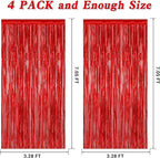 4 Pack Red Backdrop, 3.28 FT x 7.05 FT Party Streamer, Valentines Day Metallic Birthday Tinsel Backdrop Foil Fringe Curtains, Door Streamer for Red Party Decorations Casino Decor Photo Booth Props