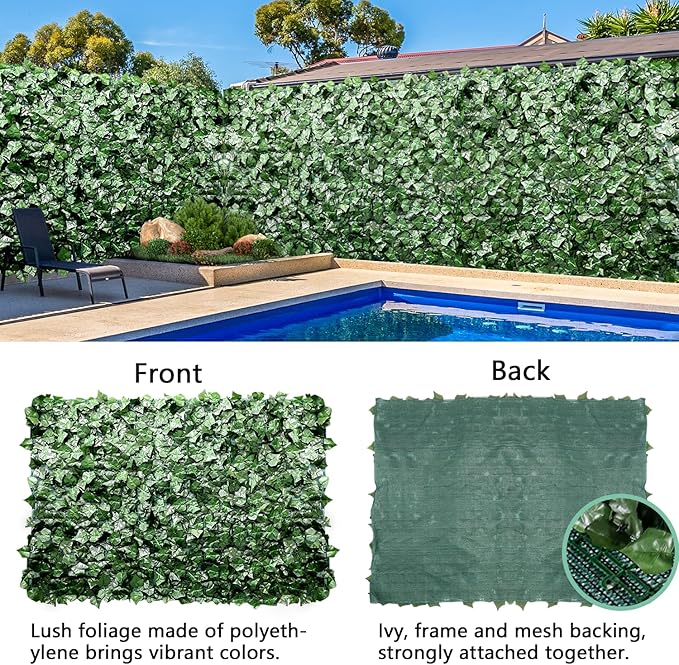 SunnyRoyal 9 Pcs 6' x 12' Artificial Fence Ivy Privacy Screen Greenery Wall with Mesh Back Ivy Leaf Fence Screen Decoration for Patio Outdoor Garden Yard Garden