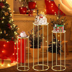 3PCS Gold Metal Cylinder Pedestal Stands - Round Plant Display Columns for Party Decor, Floral Arrangements, Vase Displays, Birthday Wedding Backdrop Decorations