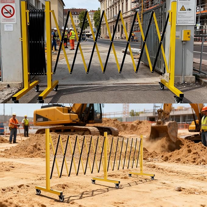 Industrial Expandable Barricade,Folding Security Gate Safety Barricade with Casters,Mobile Barrier Gate Outdoor,Adjustable Traffic Fence for Road Construction, Traffic Control,Pool (11FT-2PCS)