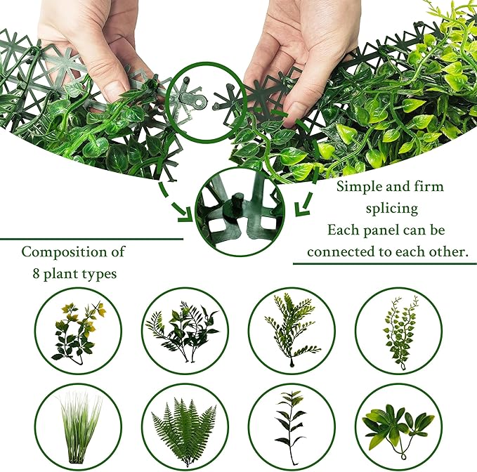 Artificial Grass Wall Boxwood Panels: 40" x 40" (11.5 sqft) Greenery Ivy Privacy Fence Faux Backdrop with UV Protection Vine Leaf Hedge for Garden Covering Privacy, Home Decor