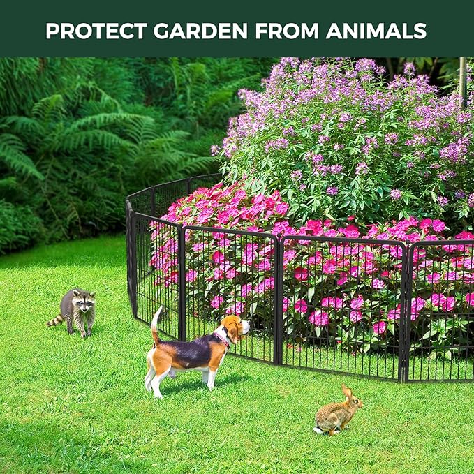 FXW Garden Fence Outdoor for The Yard – 40in(H) x 18.2ft(L) Heavy Duty Metal Animal Barrier for Dog and Rabbit, Decorative Dog Fence, 8 Panels, Black