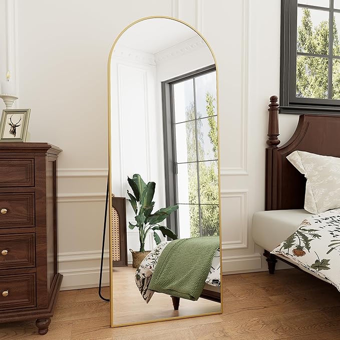 64"x21"Floor Mirror Arched Full Length Mirros, Mirror Floor Length Standing Hanging or Leaning/Large Full Body/Wall Mirror for Bedroom, Living Room, Aluminum Frame, Black