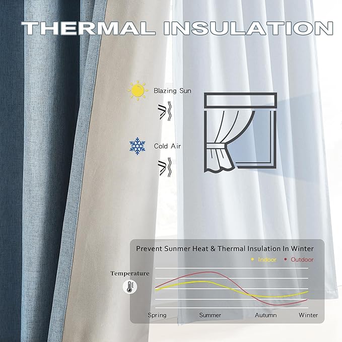 DUALIFE Light Dusty Blue Curtains 105 Inch Long 2 Panels Set Pinch Pleat Drapes for Living Room Dining Room Thermal Insulated Full Blackout Draperies with Hooks 50" W x 105" L