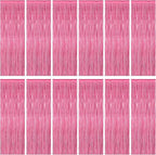 12 Pack Pink Backdrop, 3.28 FT x 7.05 FT Foil Fringe Curtains, Metallic Pink Tinsel Curtain Party Streamer Birthday Backdrop for Girl, Valentines Day Decorations Bachelorette Party Supplies