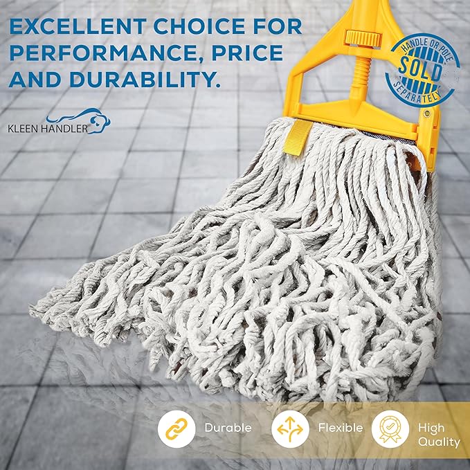 Pack of 3 Cut End Cotton Mop Head Replacement, 1.25-inch Universal Headband, Wet Mop Refills, Natural, 16 Oz