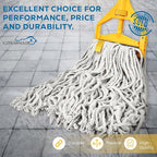 Pack of 24 Cut End Cotton Mop Head Replacement, 1.25-inch Universal Headband, Wet Mop Refills, Natural, 16 Oz