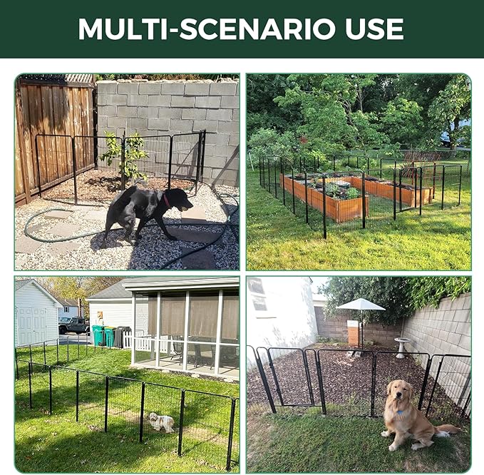 FXW Garden Fence Outdoor for The Yard – 24in(H) x 22.8ft(L) Heavy Duty Metal Animal Barrier for Dog and Rabbit, Decorative Dog Fence, 12 Panels, Black