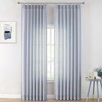 Vision Home Chambray Blue Pinch Pleated Semi Sheer Curtains Textured Light Filtering Window Curtains 95 inch for Living Room Bedroom Rayon Blended Blue Pinch Pleat Drapes with Hooks 2 Panels 40"Wx95"L