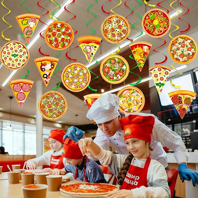 22pcs Pizza Party Hanging Swirls Pizza Party Decorations Pizza Party Time Hanging Decor Pizza Themed Ceiling Streamers for Fast Food Baby Shower Supplies