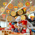 22pcs Pizza Party Hanging Swirls Pizza Party Decorations Pizza Party Time Hanging Decor Pizza Themed Ceiling Streamers for Fast Food Baby Shower Supplies