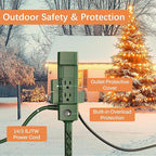 BN-LINK Outdoor Power Stake Timer 25FT Extension Cord Waterproof, Remote Control Photocell Dusk to Dawn Light Timer, 6 Grounded Outlets for String Lights & Christmas Decorations, ETL