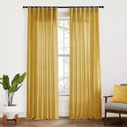 XTMYI Mustard Yellow Sheer Curtains 84 Inches Long for Spring Living Room 2 Panels Set Linen Textured Back Tab Pleated Gold Yellow Boho Retro Curtains for Bedroom Dining Room Kids Playroom,7ft Length