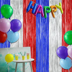 4 Pack 4th of July Decorations, 3.28 FT x 7.05 FT Independence Photo Backdrop, Metallic Blue Silver Red Backdrop Curtains Fringe Curtains Party Streamer, Patriotic Decor Fourth of July Party Supplies