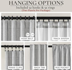 Grey Linen Room Darkening Curtains 95 Inches Long 2 Panels Set for Sliding Glass Doors, Cottage Core Blackout Pleat Light Gray Aesthetic Drapes Soundproof Privacy Window Curtain (50"W x 95"L 2Panels)
