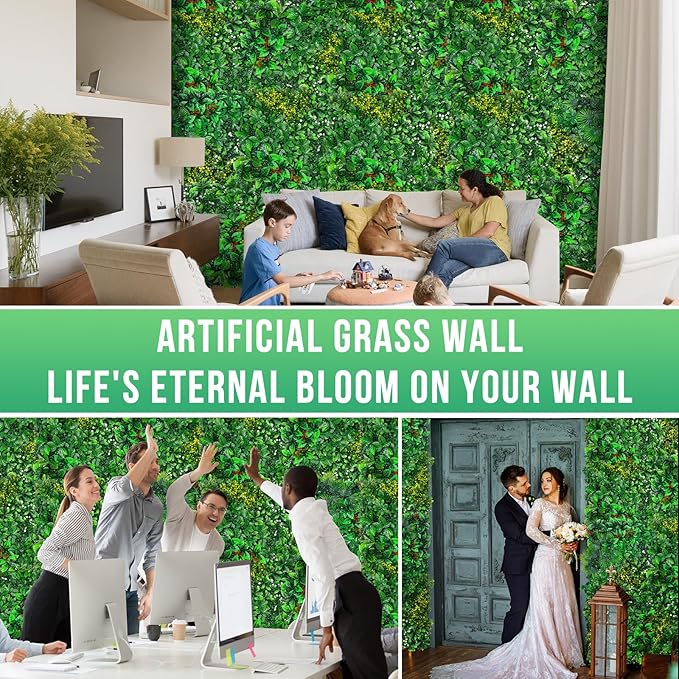 Grass Wall, Artificial Tropical Boxwood Panels 20"x20"(8pcs), Privacy Hedge Fence Screen with UV Protection, Greenery Backdrop for Indoor Home Wedding Decor and Outdoor Patio Backyard