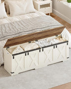 59" Storage Chest, Large Storage Trunk with 2 Hinges, Farmhouse Wooden Box Bench, Lift-Top Organizer Chest, Entryway Trunk for Bedroom, Living Room, White and Brown SB15014X