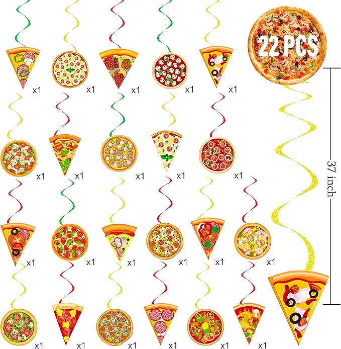 22pcs Pizza Party Hanging Swirls Pizza Party Decorations Pizza Party Time Hanging Decor Pizza Themed Ceiling Streamers for Fast Food Baby Shower Supplies