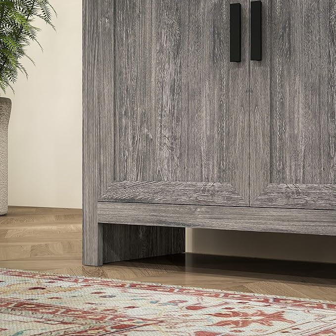 HOMCOM 64" Kitchen Pantry Cabinet, Freestanding Storage Cabinet with 4 Doors and 3 Adjustable Shelves for Dining Room, Gray Oak