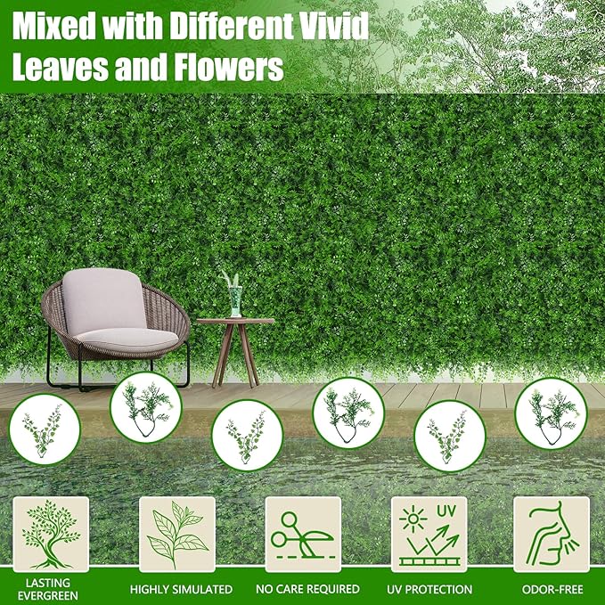 40"x120"(33.33 SQFT) Grass Wall Panels, Artificial Fern Grass Backdrop with UV Protection, Fake Greenery Plant Boxwood Roll, Green Wall Decor for Outdoor Indoor Patio Garden Backyard
