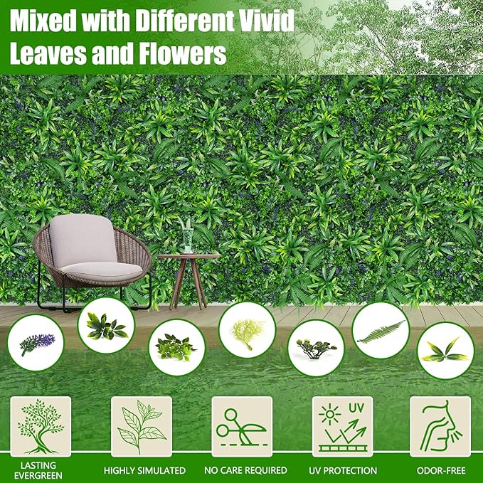 Artificial Grass Wall Panels, 20"x20" 12pcs Hedge Grass Backdrop, UV-Anti Fake Greenery Plant Boxwood Panels, Green Wall Decor for Outdoor Indoor Patio Garden Backyard